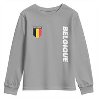 Minimalist Belgique Belgium Flag Shield Graphic Youth Sweatshirt French Belgian Pride and European Heritage Souvenir