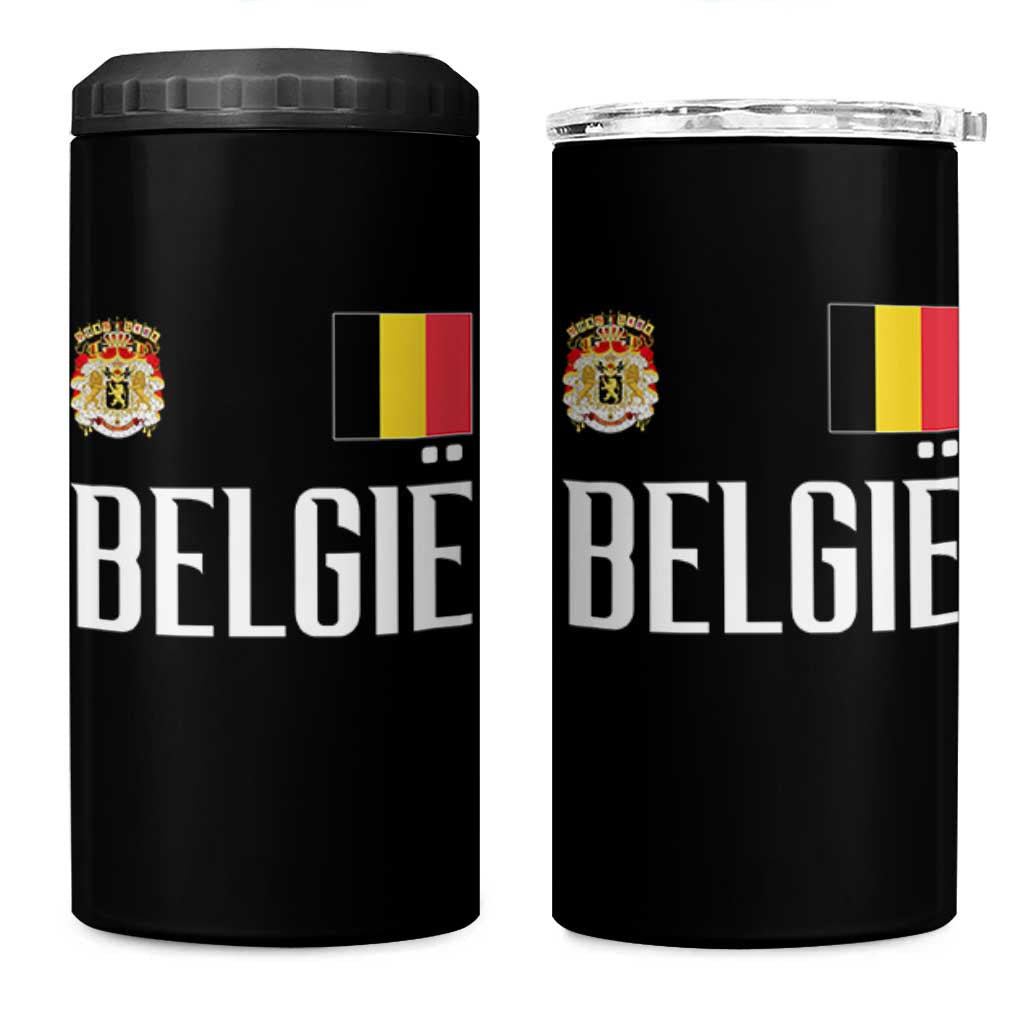 Royal Coat of Arms Belgie Crest Graphic 4 in 1 Can Cooler Tumbler Traditional Belgium Belgian Flag and Lion Heritage Pride Gift