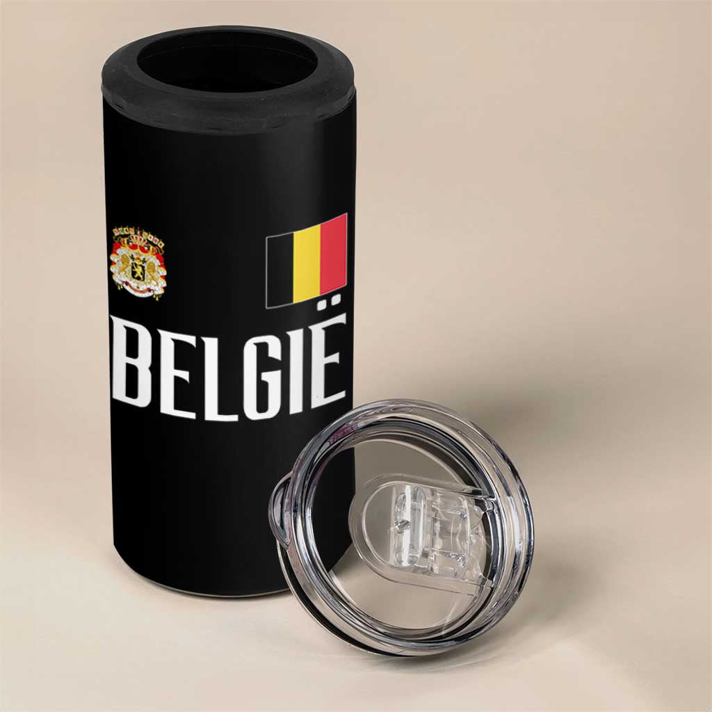Royal Coat of Arms Belgie Crest Graphic 4 in 1 Can Cooler Tumbler Traditional Belgium Belgian Flag and Lion Heritage Pride Gift