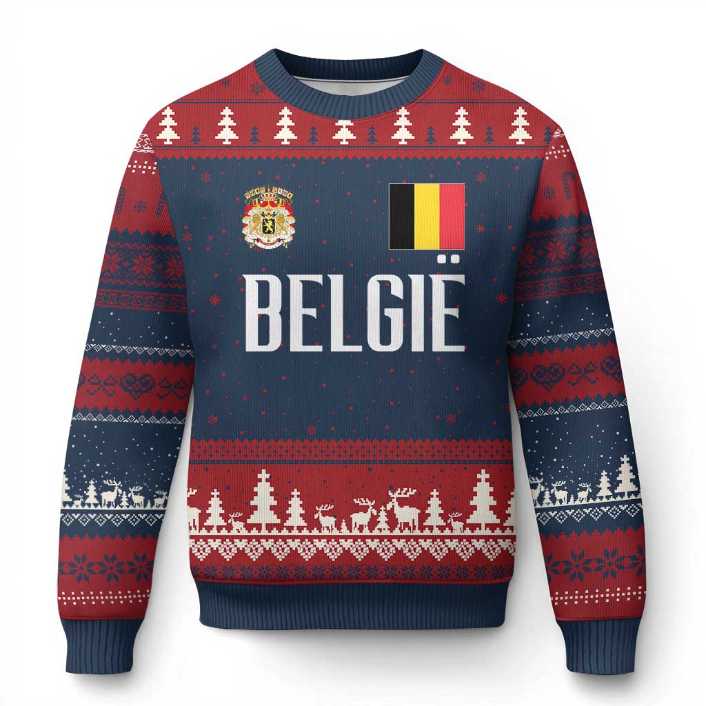 Royal Coat of Arms Belgie Crest Graphic Ugly Christmas Sweater Traditional Belgium Belgian Flag and Lion Heritage Pride Gift