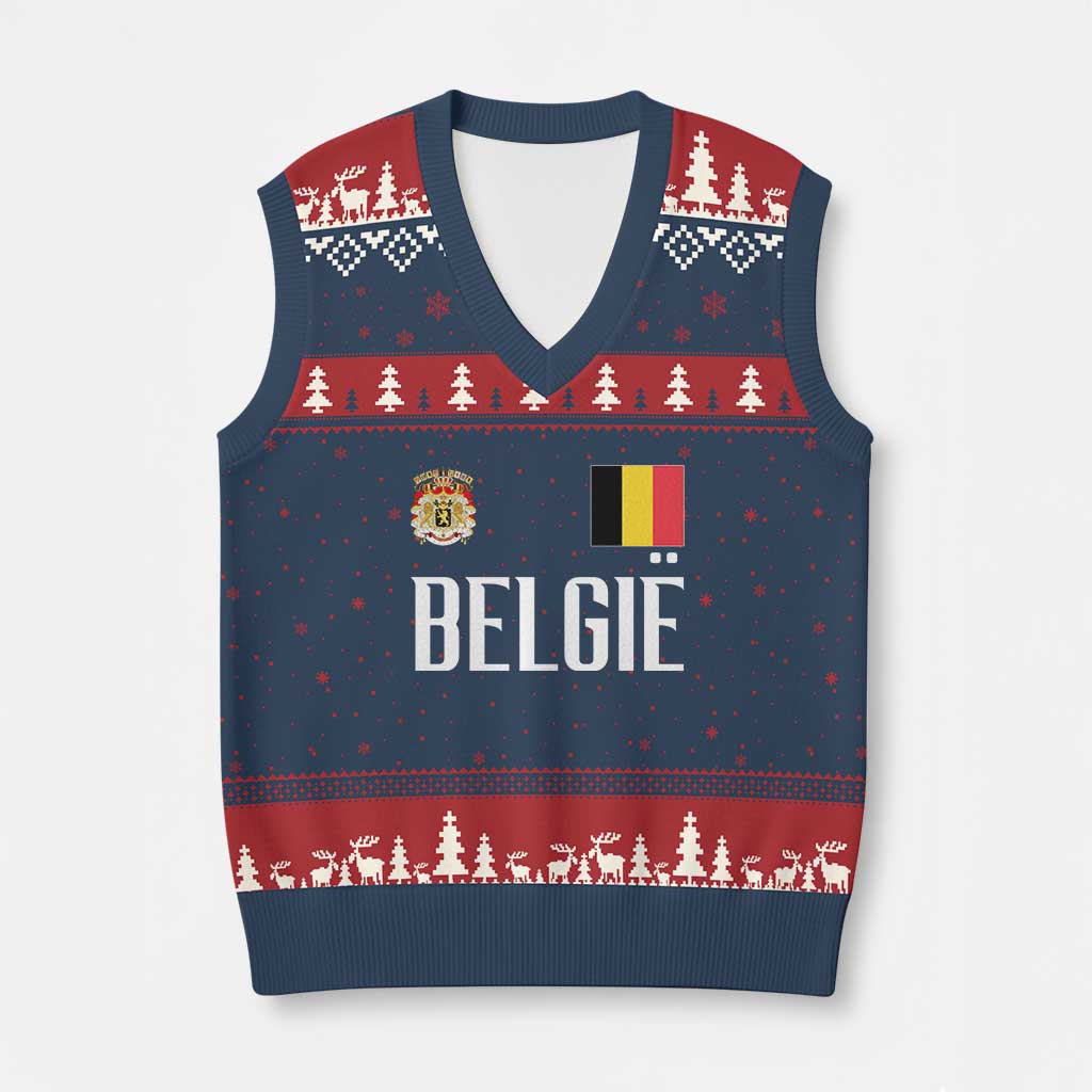 Royal Coat of Arms Belgie Crest Graphic V-Neck Knit Sweater Vest Traditional Belgium Belgian Flag and Lion Heritage Pride Gift