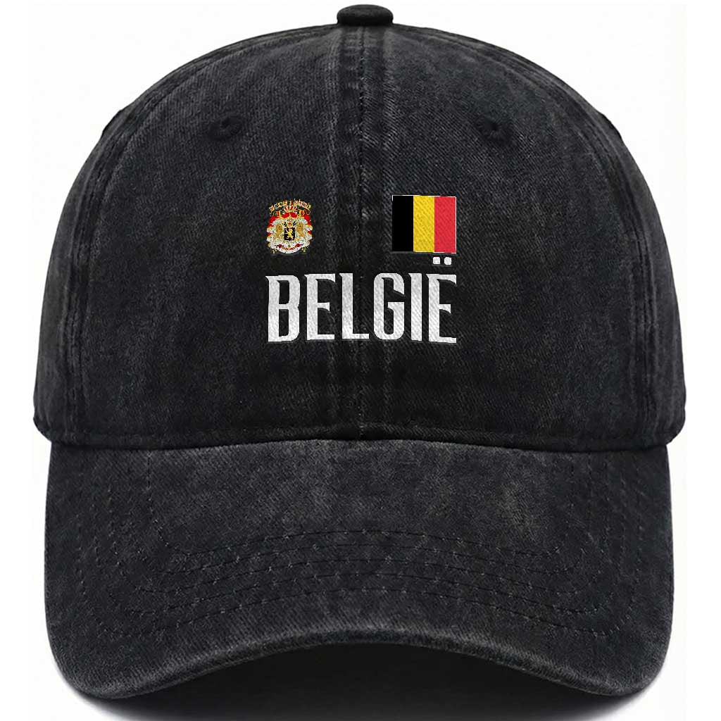 Royal Coat of Arms Belgie Crest Graphic Washed Cotton Baseball Cap Traditional Belgium Belgian Flag and Lion Heritage Pride Gift