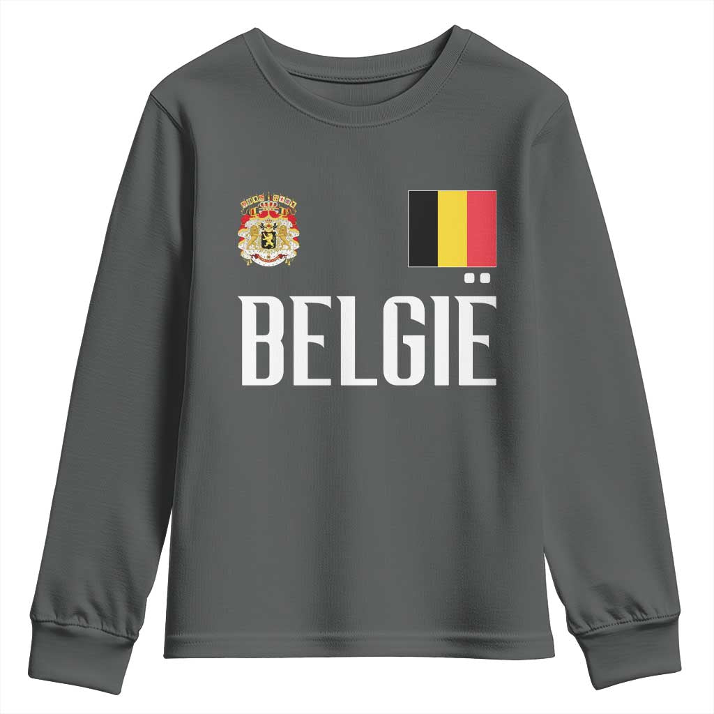 Royal Coat of Arms Belgie Crest Graphic Youth Sweatshirt Traditional Belgium Belgian Flag and Lion Heritage Pride Gift