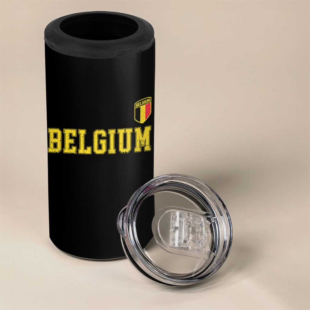 Vintage Belgium Varsity Style Distressed Graphic 4 in 1 Can Cooler Tumbler Classic Collegiate Belgian Pride