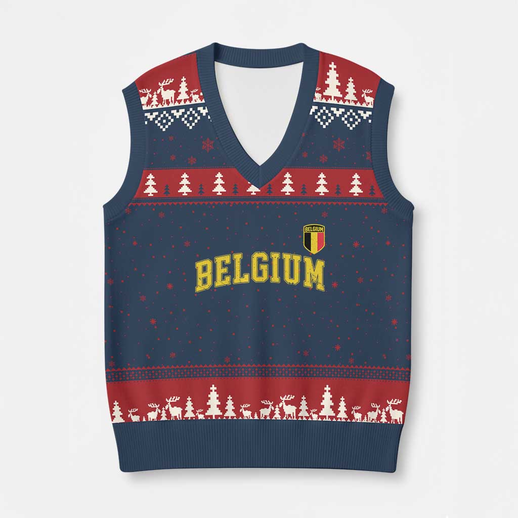 Vintage Belgium Varsity Style Distressed Graphic V-Neck Knit Sweater Vest Classic Collegiate Belgian Pride
