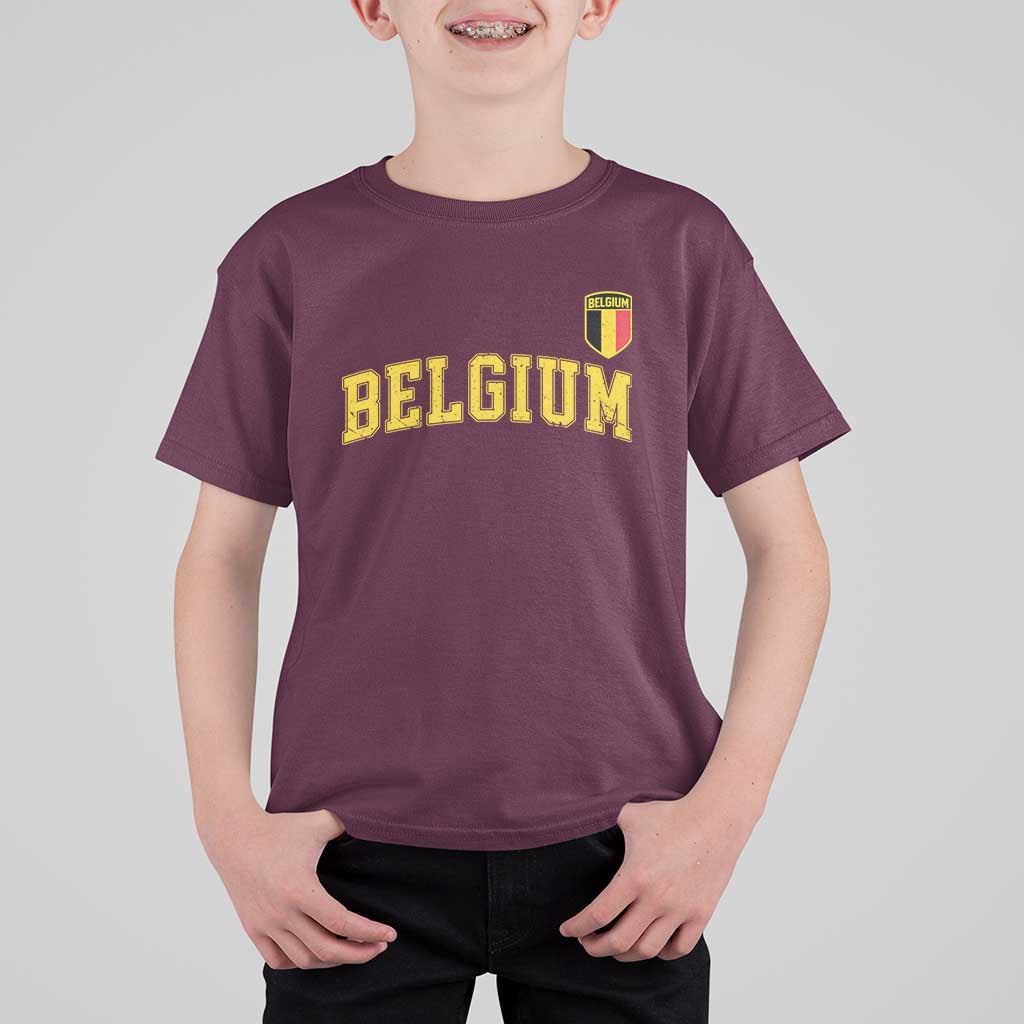 BelgiumVintage Belgium Varsity Style Distressed Graphic T Shirt For Kid Classic Collegiate Belgian Pride