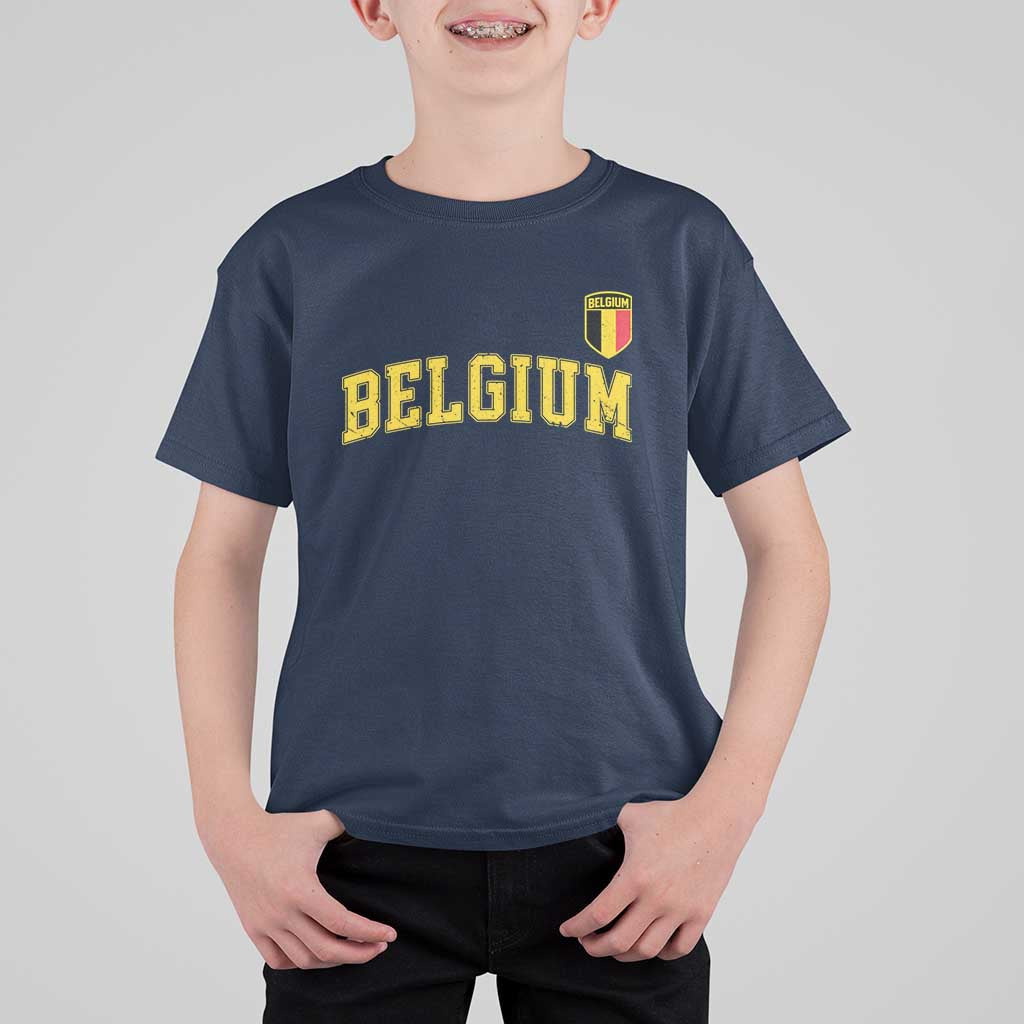 BelgiumVintage Belgium Varsity Style Distressed Graphic T Shirt For Kid Classic Collegiate Belgian Pride