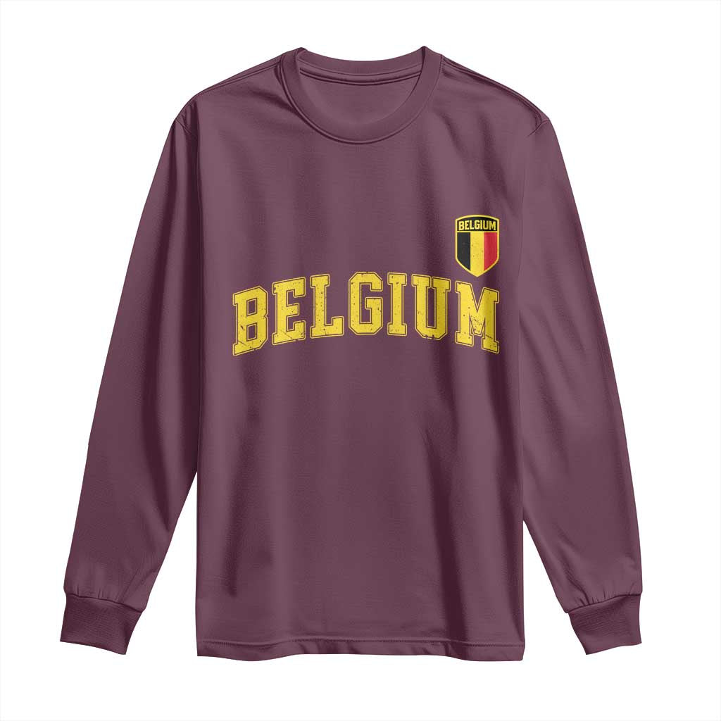 BelgiumVintage Belgium Varsity Style Distressed Graphic Long Sleeve Shirt Classic Collegiate Belgian Pride