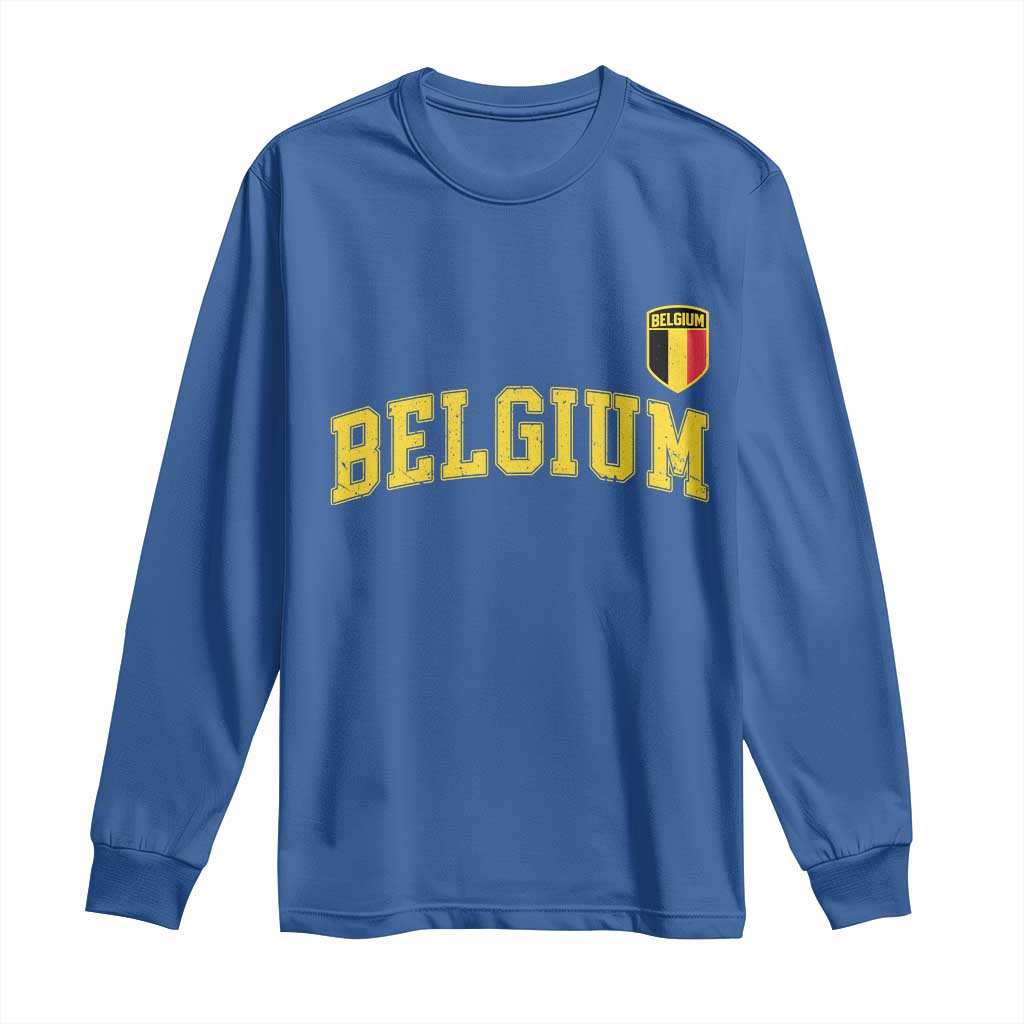 BelgiumVintage Belgium Varsity Style Distressed Graphic Long Sleeve Shirt Classic Collegiate Belgian Pride