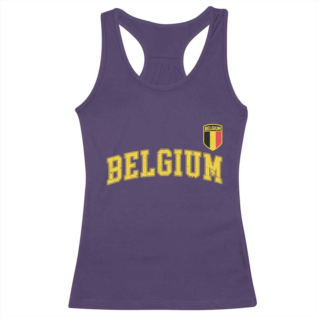 BelgiumVintage Belgium Varsity Style Distressed Graphic Racerback Tank Top Classic Collegiate Belgian Pride