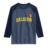 Vintage Belgium Varsity Style Distressed Graphic Raglan Shirt Classic Collegiate Belgian Pride