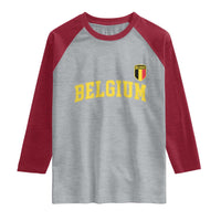 Vintage Belgium Varsity Style Distressed Graphic Raglan Shirt Classic Collegiate Belgian Pride