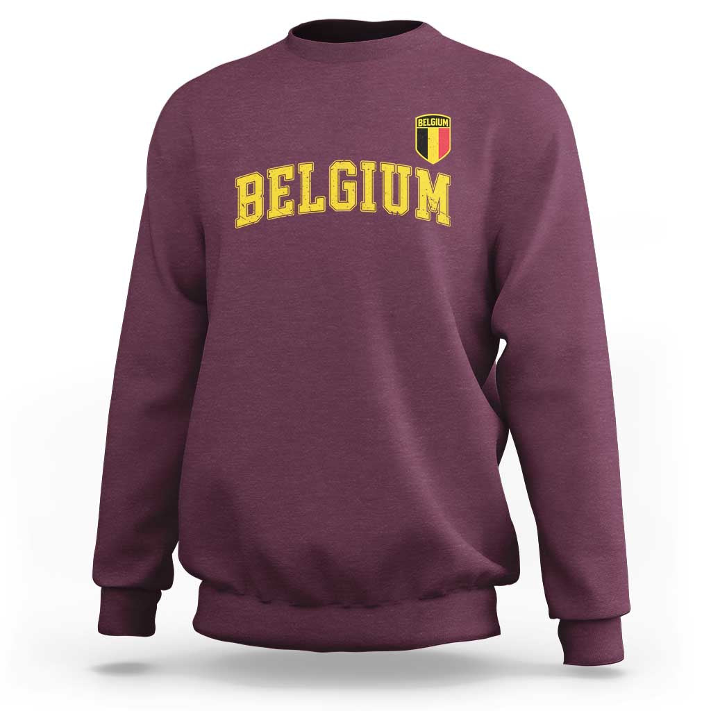 BelgiumVintage Belgium Varsity Style Distressed Graphic Sweatshirt Classic Collegiate Belgian Pride