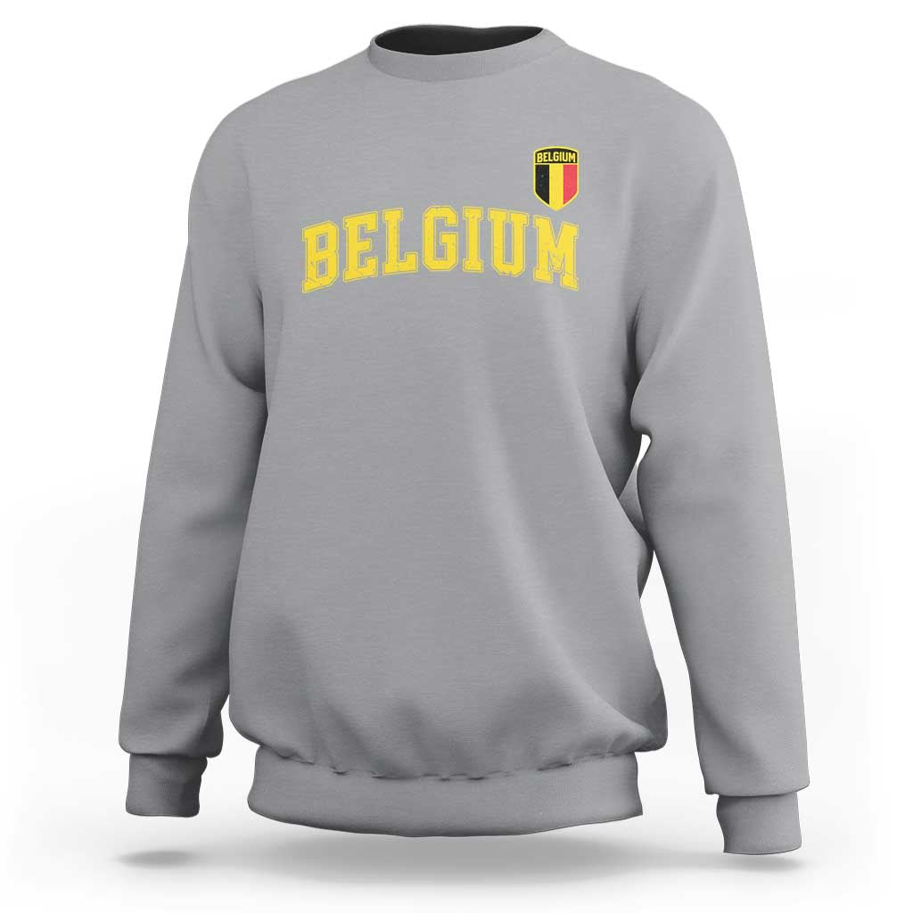 BelgiumVintage Belgium Varsity Style Distressed Graphic Sweatshirt Classic Collegiate Belgian Pride