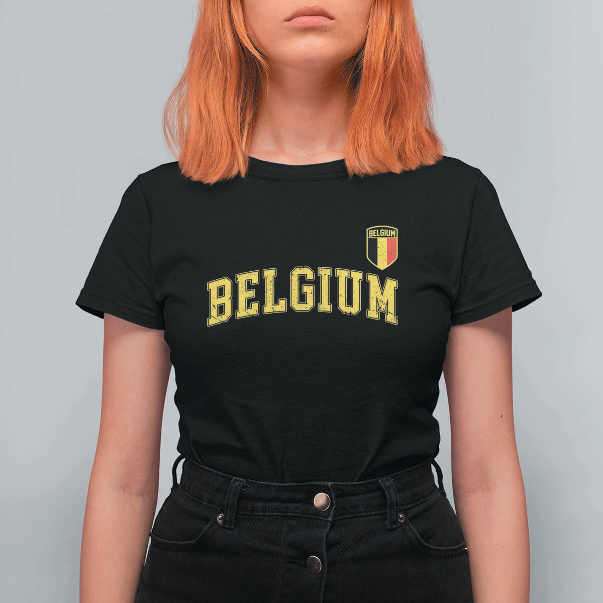 BelgiumVintage Belgium Varsity Style Distressed Graphic T Shirt For Women Classic Collegiate Belgian Pride