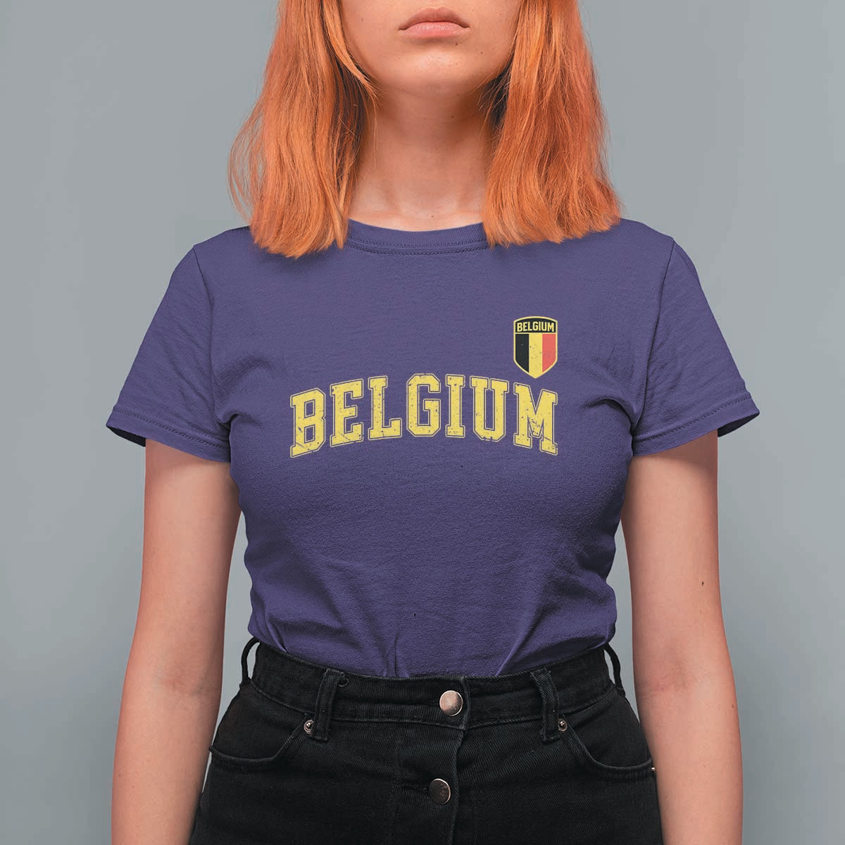 BelgiumVintage Belgium Varsity Style Distressed Graphic T Shirt For Women Classic Collegiate Belgian Pride