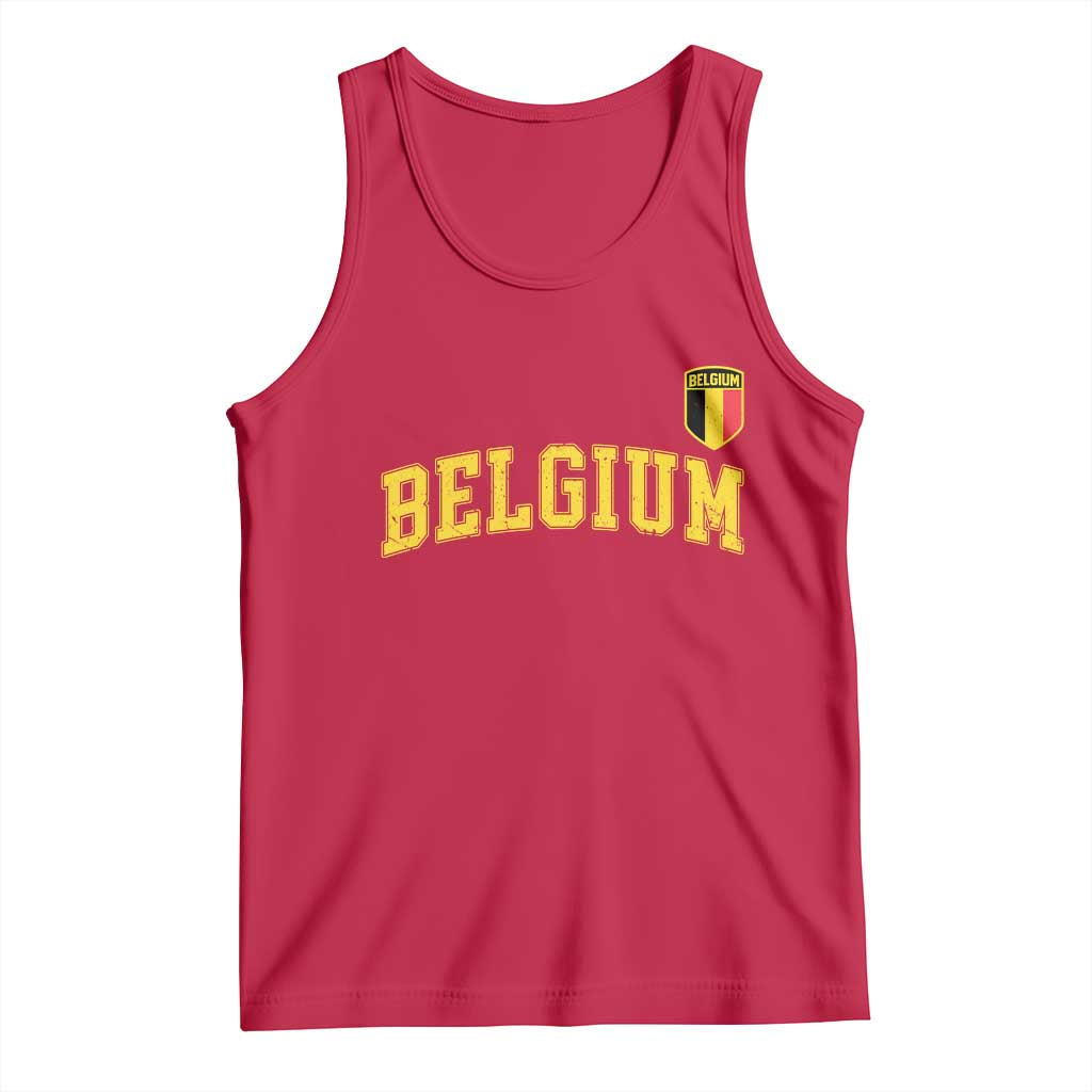 Vintage Belgium Varsity Style Distressed Graphic Tank Top Classic Collegiate Belgian Pride