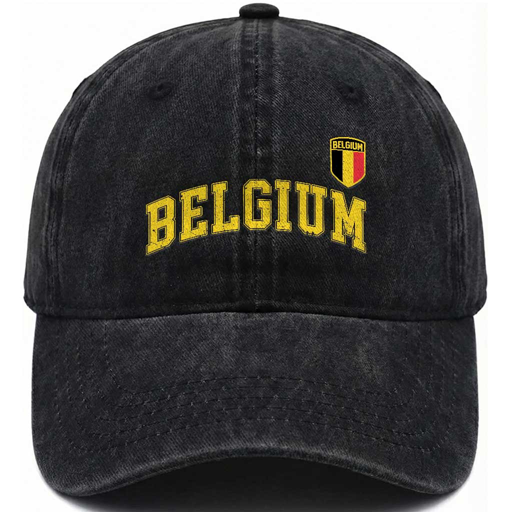 Vintage Belgium Varsity Style Distressed Graphic Washed Cotton Baseball Cap Classic Collegiate Belgian Pride