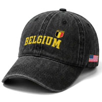 Vintage Belgium Varsity Style Distressed Graphic Washed Cotton Baseball Cap Classic Collegiate Belgian Pride