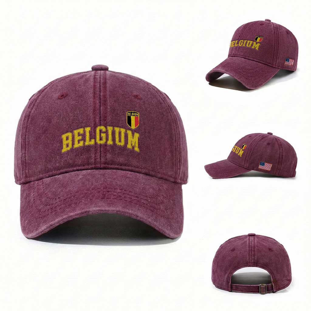 Vintage Belgium Varsity Style Distressed Graphic Washed Cotton Baseball Cap Classic Collegiate Belgian Pride
