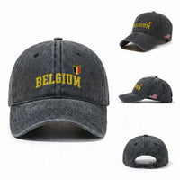 Vintage Belgium Varsity Style Distressed Graphic Washed Cotton Baseball Cap Classic Collegiate Belgian Pride