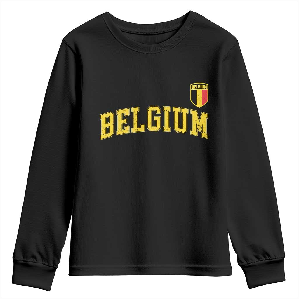 BelgiumVintage Belgium Varsity Style Distressed Graphic Youth Sweatshirt Classic Collegiate Belgian Pride