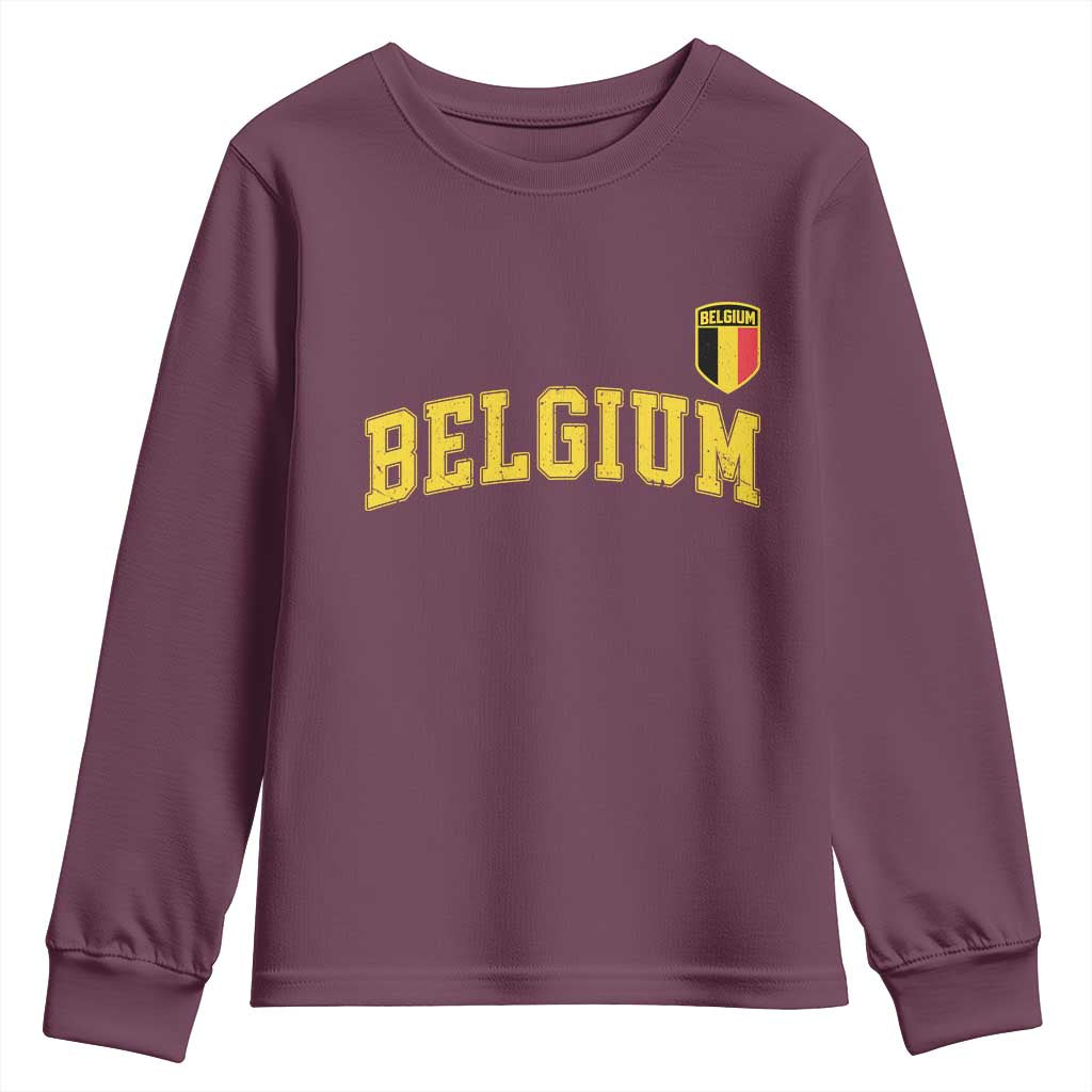 BelgiumVintage Belgium Varsity Style Distressed Graphic Youth Sweatshirt Classic Collegiate Belgian Pride