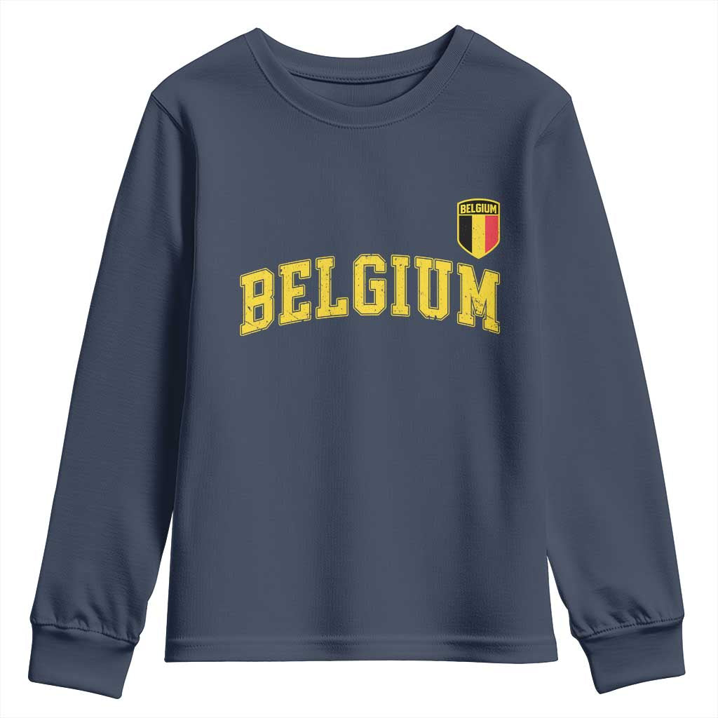 BelgiumVintage Belgium Varsity Style Distressed Graphic Youth Sweatshirt Classic Collegiate Belgian Pride