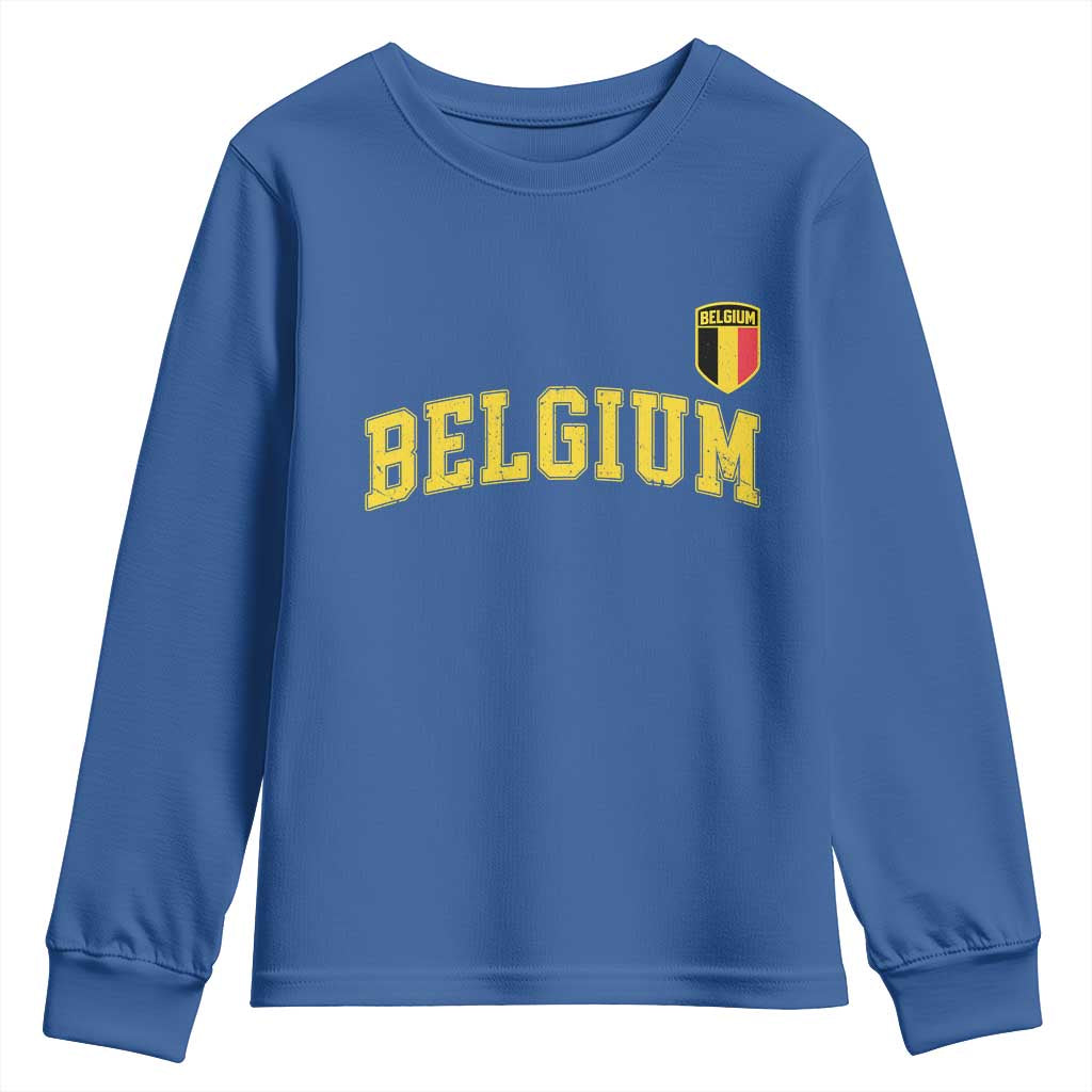 BelgiumVintage Belgium Varsity Style Distressed Graphic Youth Sweatshirt Classic Collegiate Belgian Pride