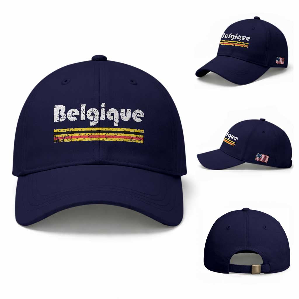 Retro Belgique Belgium Flag Distressed Graphic in French Baseball Cap Proud Belgian Heritage and Country Roots Pride Gift