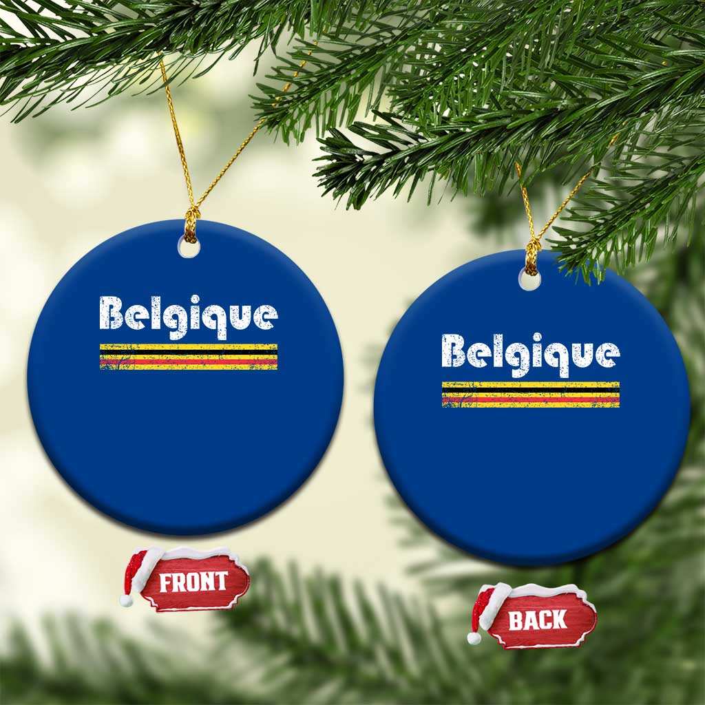 Retro Belgique Belgium Flag Distressed Graphic in French Ceramic Ornament Proud Belgian Heritage and Country Roots Pride Gift