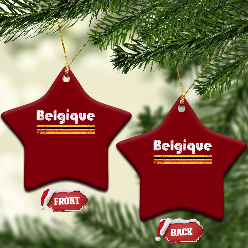 Retro Belgique Belgium Flag Distressed Graphic in French Ceramic Ornament Proud Belgian Heritage and Country Roots Pride Gift