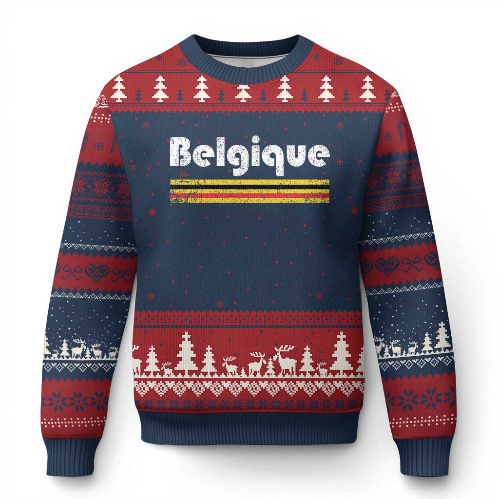 Retro Belgique Belgium Flag Distressed Graphic in French Ugly Christmas Sweater Proud Belgian Heritage and Country Roots Pride Gift