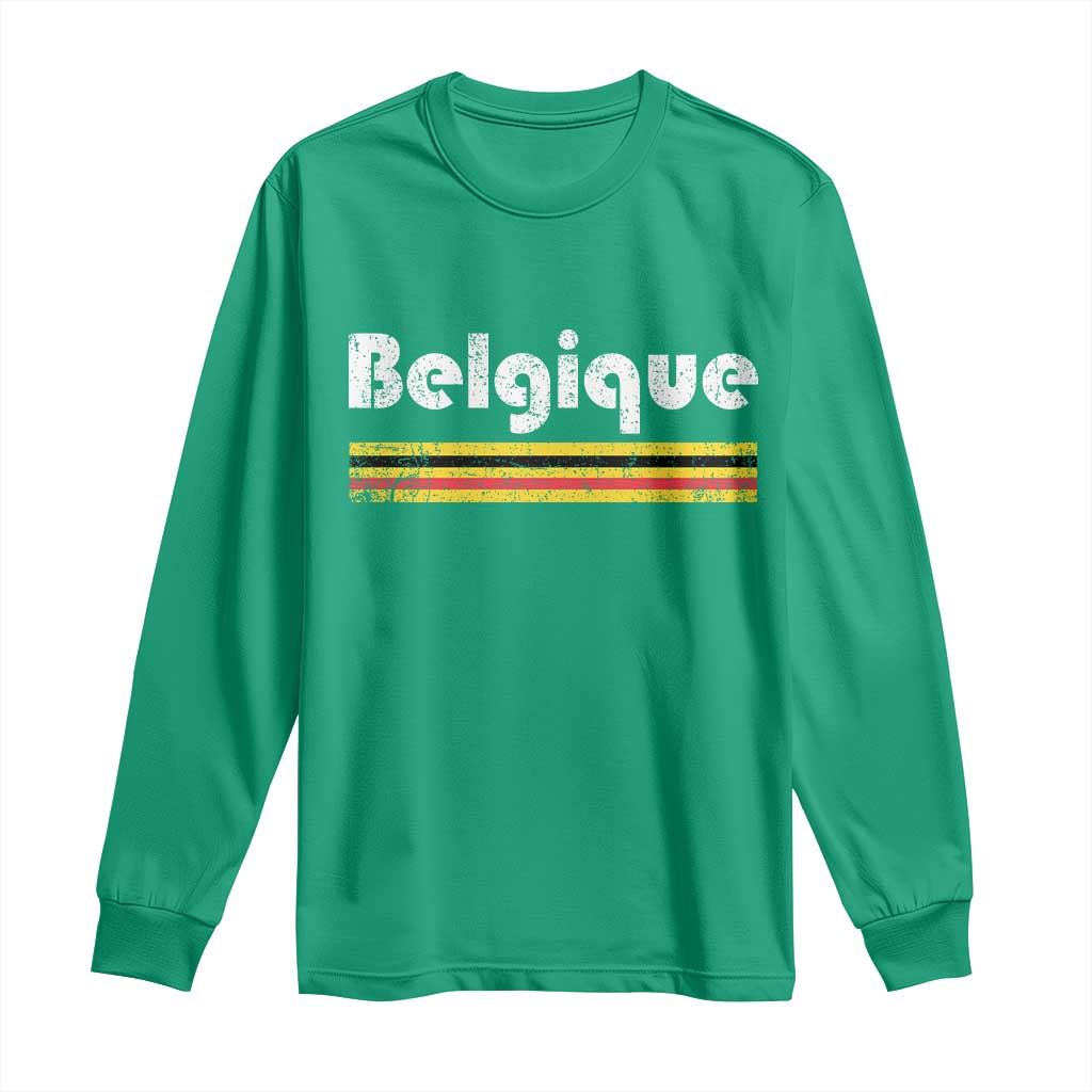 Retro Belgique Belgium Flag Distressed Graphic in French Long Sleeve Shirt Proud Belgian Heritage and Country Roots Pride Gift