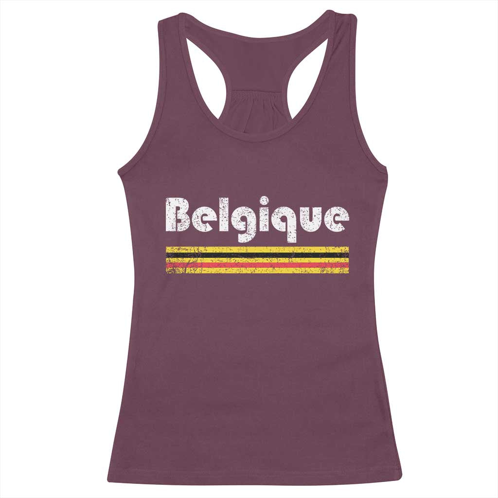 Retro Belgique Belgium Flag Distressed Graphic in French Racerback Tank Top Proud Belgian Heritage and Country Roots Pride Gift