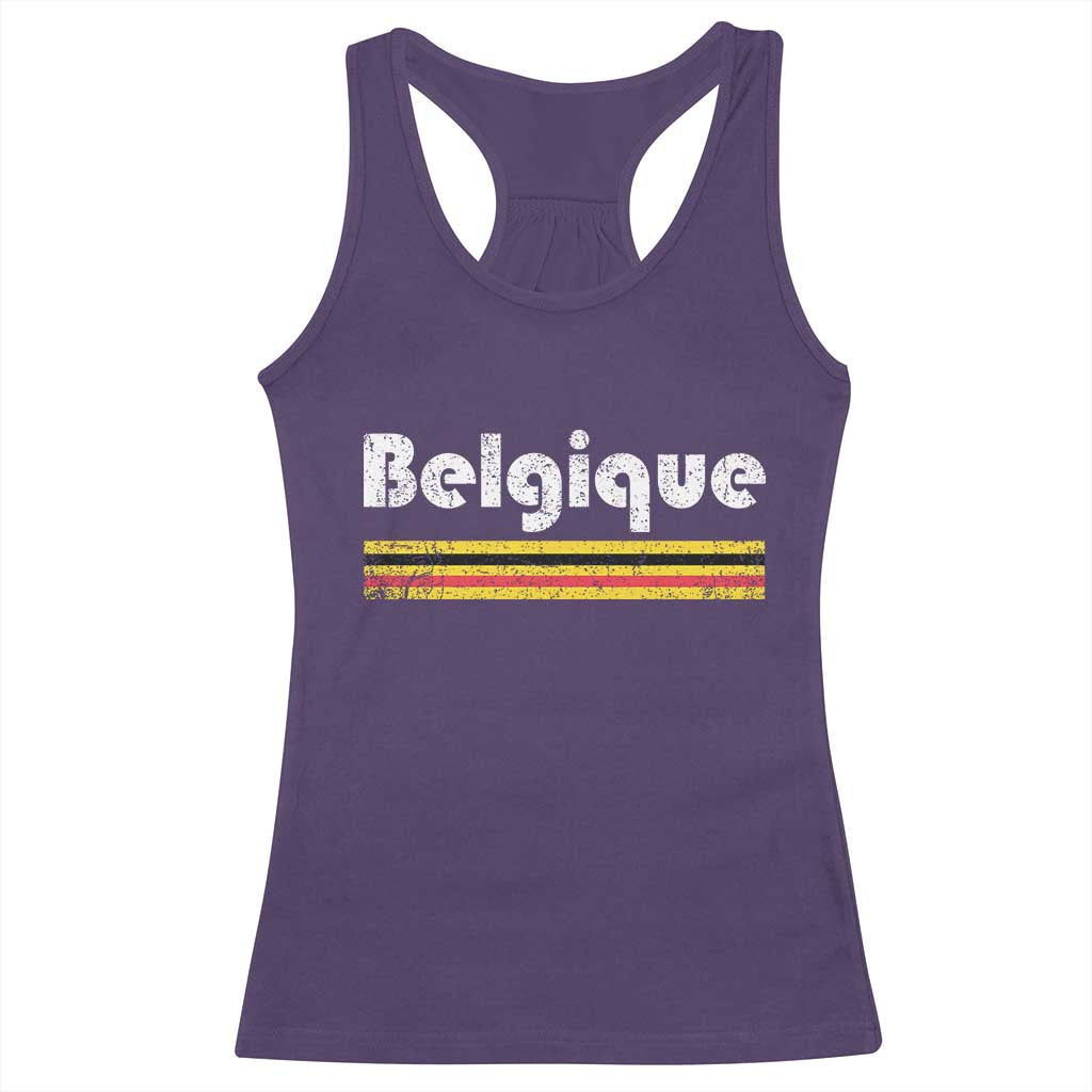 Retro Belgique Belgium Flag Distressed Graphic in French Racerback Tank Top Proud Belgian Heritage and Country Roots Pride Gift