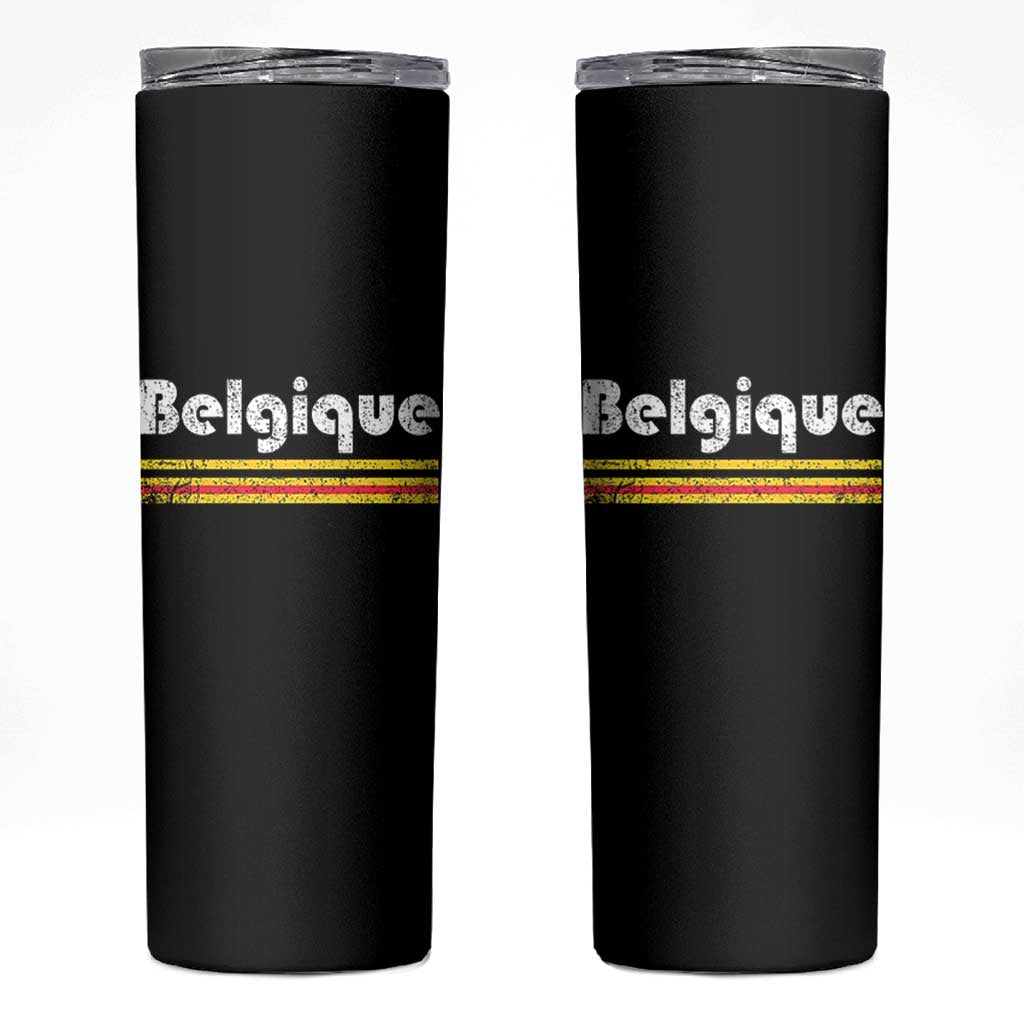 Retro Belgique Belgium Flag Distressed Graphic in French Skinny Tumbler Proud Belgian Heritage and Country Roots Pride Gift