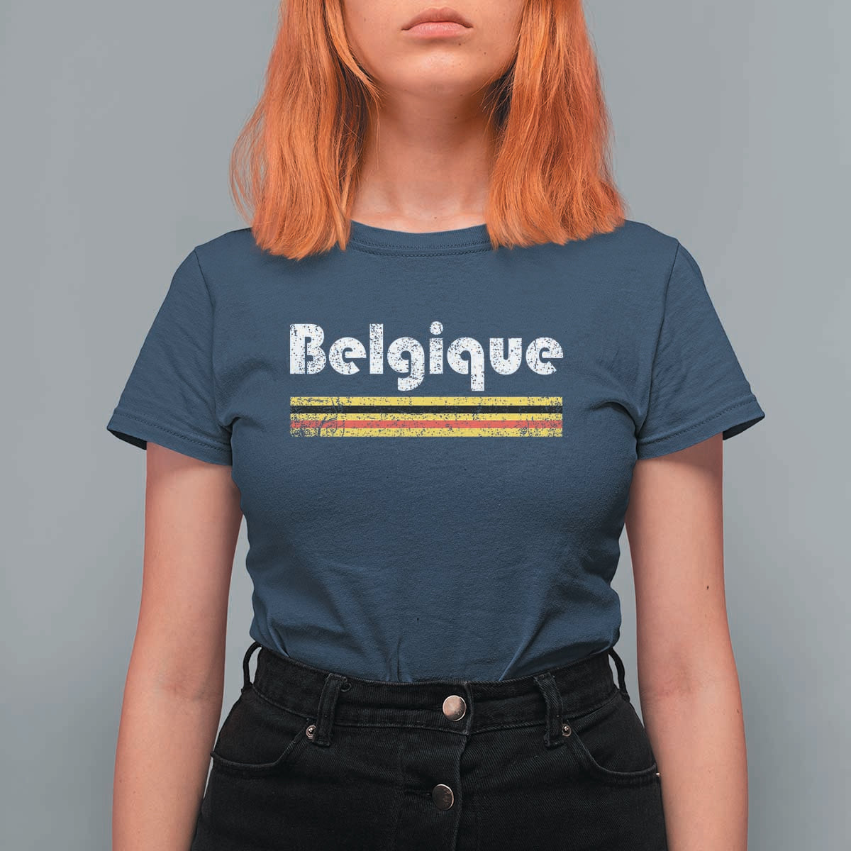Retro Belgique Belgium Flag Distressed Graphic in French T Shirt For Women Proud Belgian Heritage and Country Roots Pride Gift