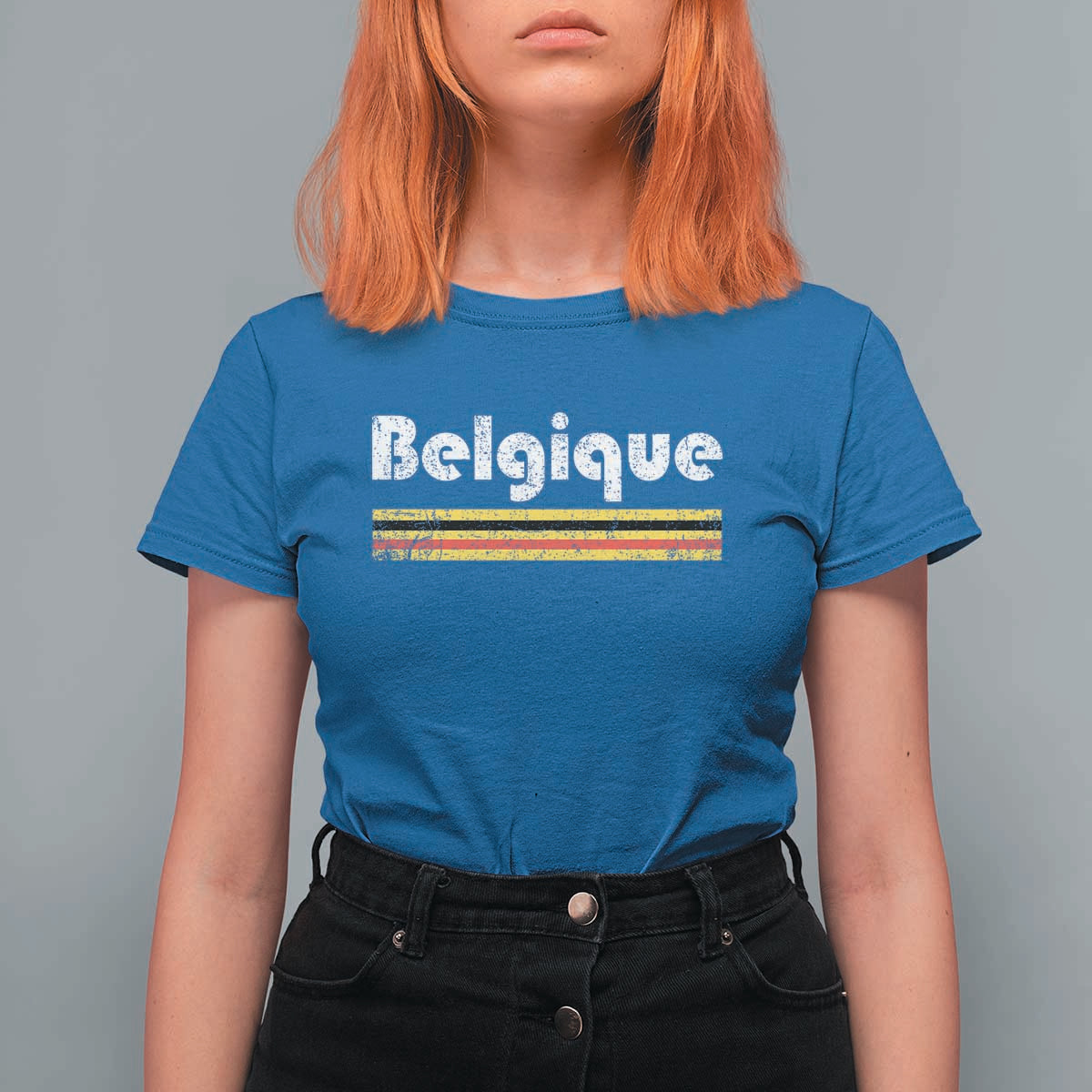 Retro Belgique Belgium Flag Distressed Graphic in French T Shirt For Women Proud Belgian Heritage and Country Roots Pride Gift