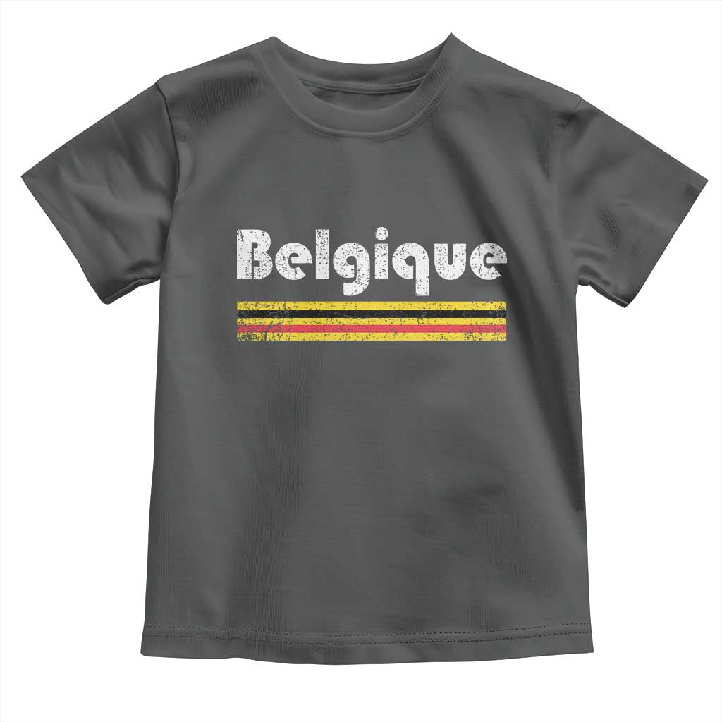 Retro Belgique Belgium Flag Distressed Graphic in French Toddler T Shirt Proud Belgian Heritage and Country Roots Pride Gift