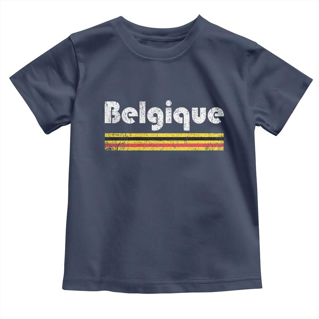 Retro Belgique Belgium Flag Distressed Graphic in French Toddler T Shirt Proud Belgian Heritage and Country Roots Pride Gift