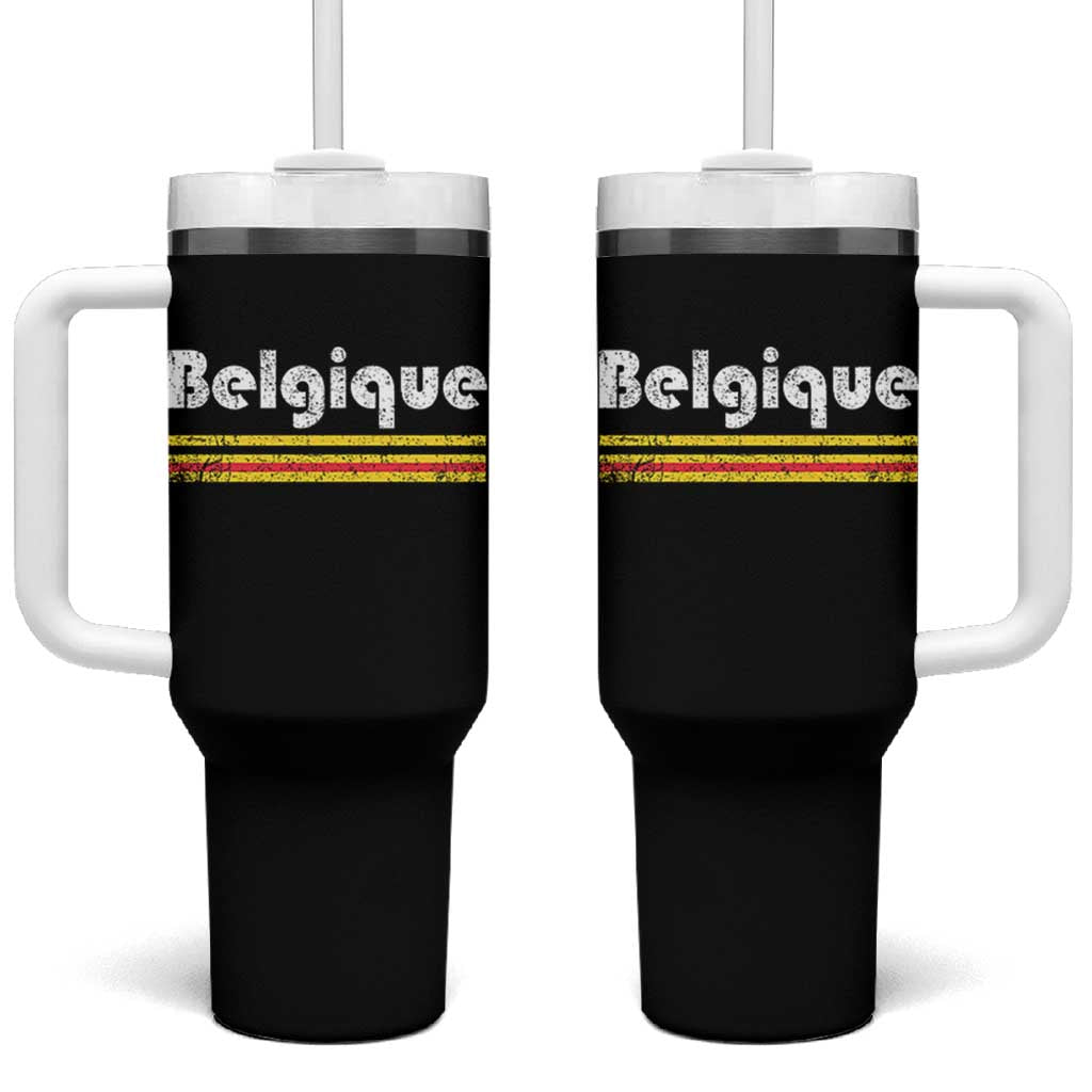 Retro Belgique Belgium Flag Distressed Graphic in French Tumbler With Handle Proud Belgian Heritage and Country Roots Pride Gift