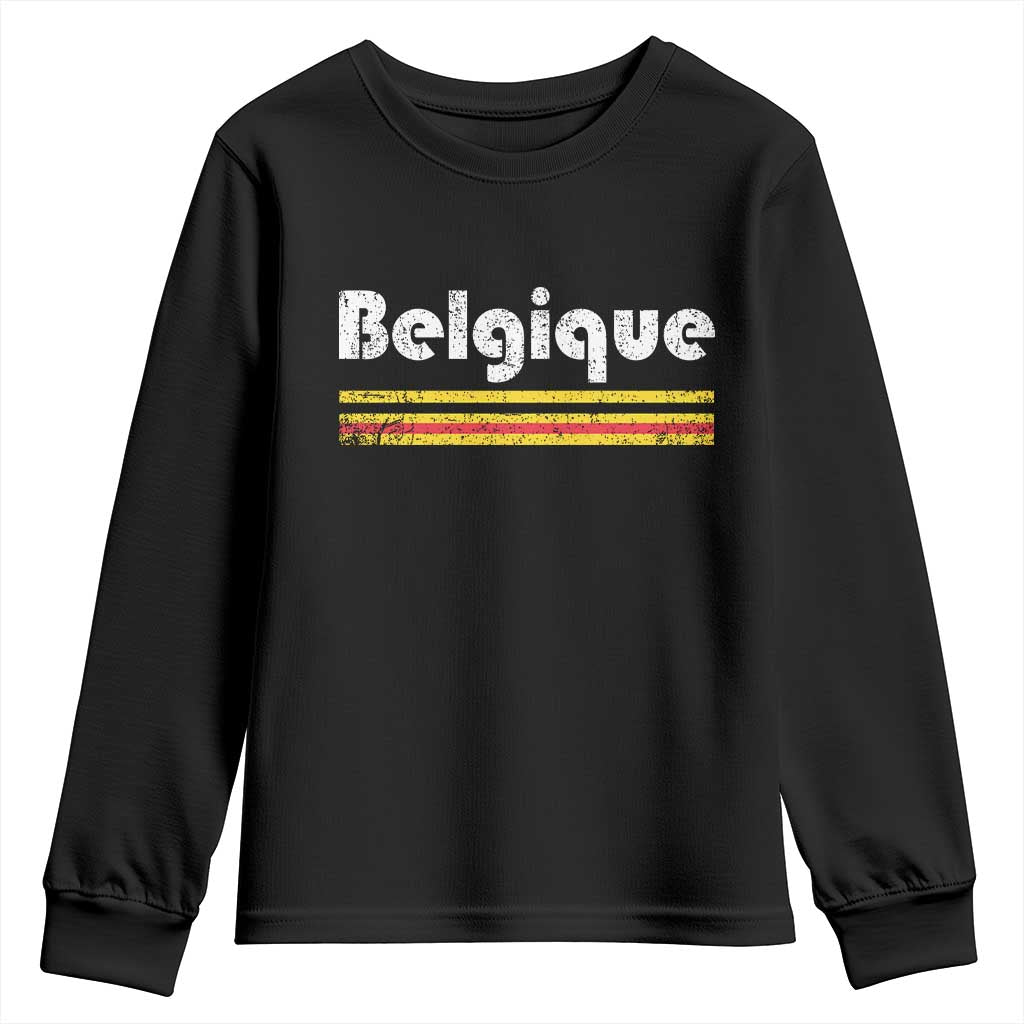 Retro Belgique Belgium Flag Distressed Graphic in French Youth Sweatshirt Proud Belgian Heritage and Country Roots Pride Gift