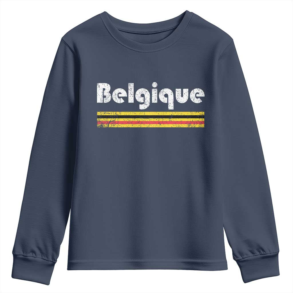 Retro Belgique Belgium Flag Distressed Graphic in French Youth Sweatshirt Proud Belgian Heritage and Country Roots Pride Gift