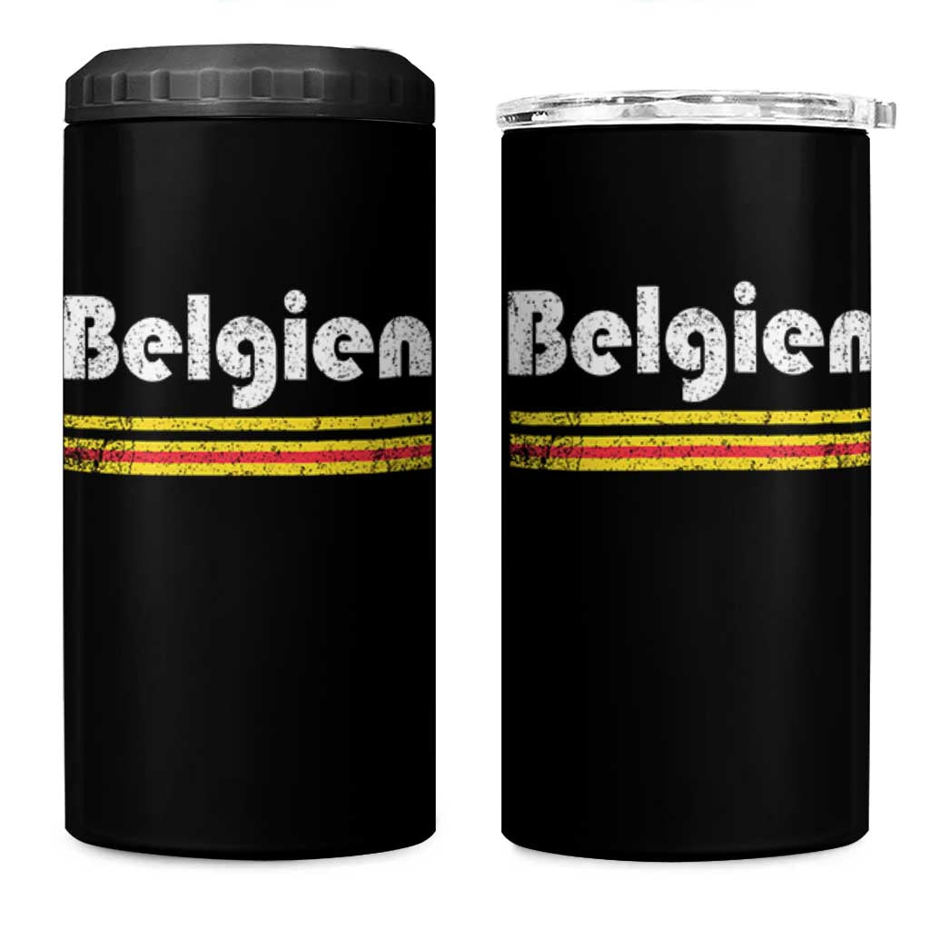 Retro Belgien Belgium Flag Distressed Graphic in German 4 in 1 Can Cooler Tumbler Proud Belgian Heritage and Country Roots Pride Gift