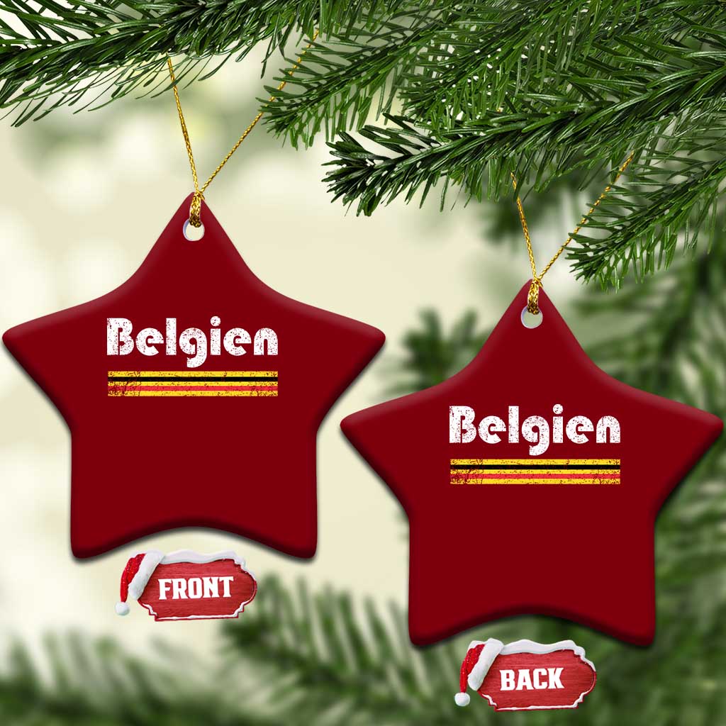 Retro Belgien Belgium Flag Distressed Graphic in German Ceramic Ornament Proud Belgian Heritage and Country Roots Pride Gift