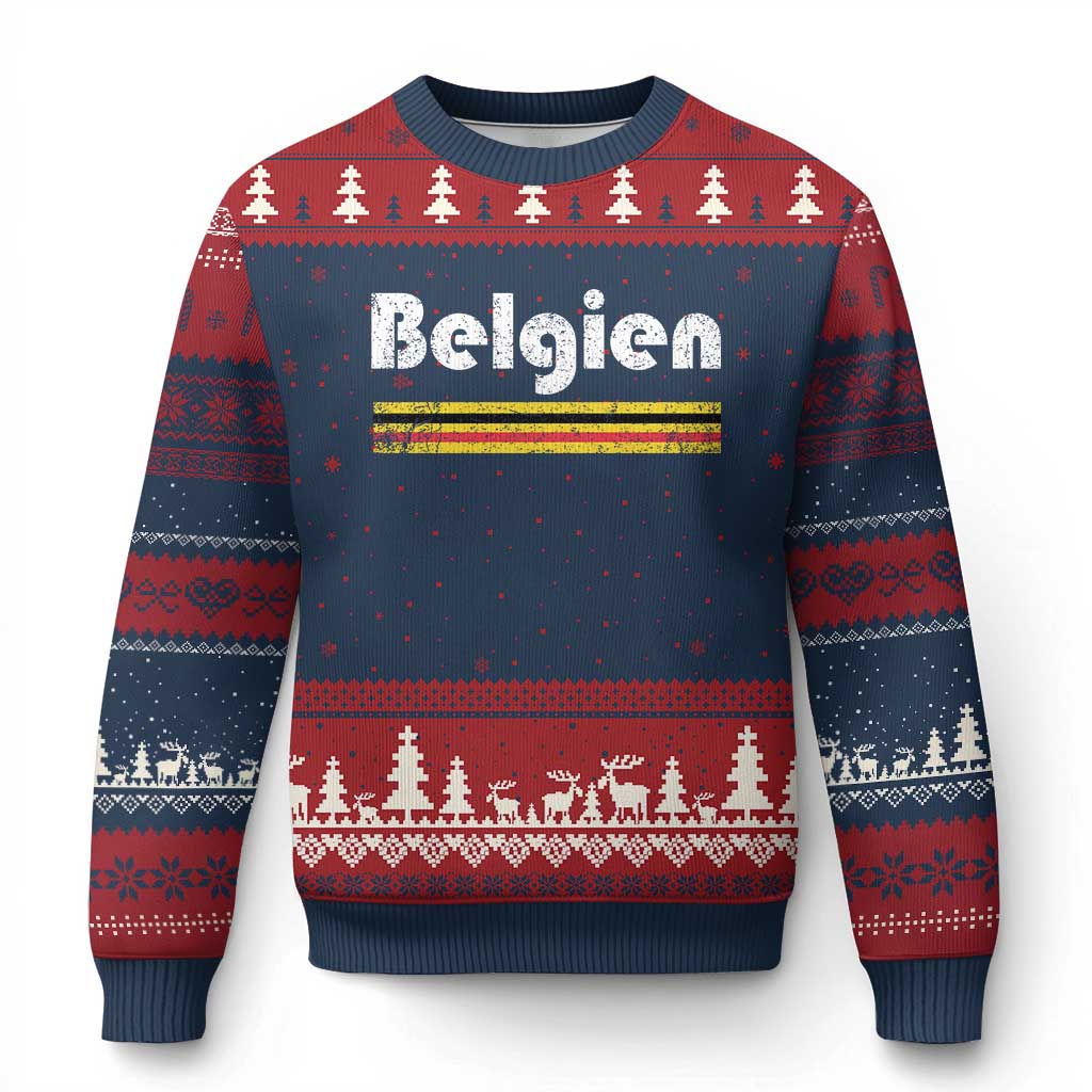 Retro Belgien Belgium Flag Distressed Graphic in German Ugly Christmas Sweater Proud Belgian Heritage and Country Roots Pride Gift