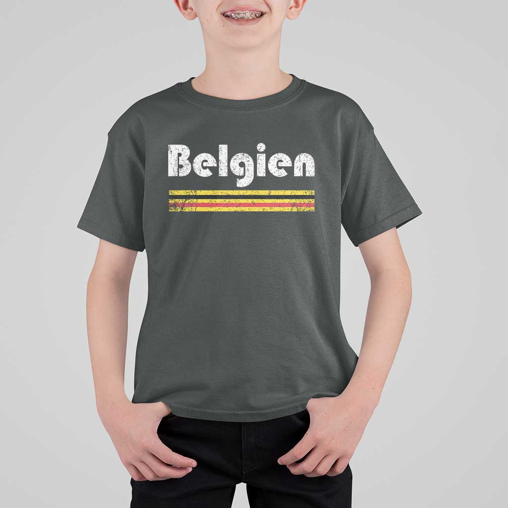 Retro Belgien Belgium Flag Distressed Graphic in German T Shirt For Kid Proud Belgian Heritage and Country Roots Pride Gift