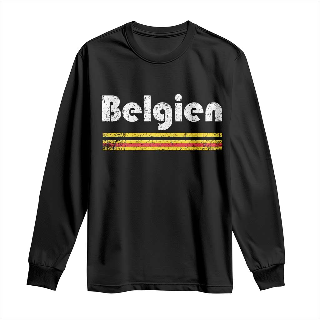Retro Belgien Belgium Flag Distressed Graphic in German Long Sleeve Shirt Proud Belgian Heritage and Country Roots Pride Gift