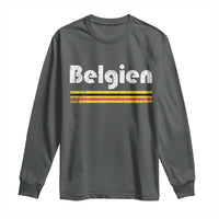 Retro Belgien Belgium Flag Distressed Graphic in German Long Sleeve Shirt Proud Belgian Heritage and Country Roots Pride Gift